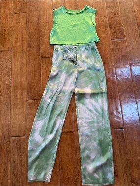 Zara Green Tie-Dye Wide-Leg Pants and Top